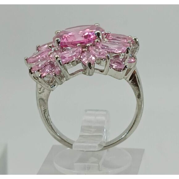 Vintage Ring Size 7 Silver Tone White Gold GP Pink CZ Diamond Cocktail - Picture 10 of 10